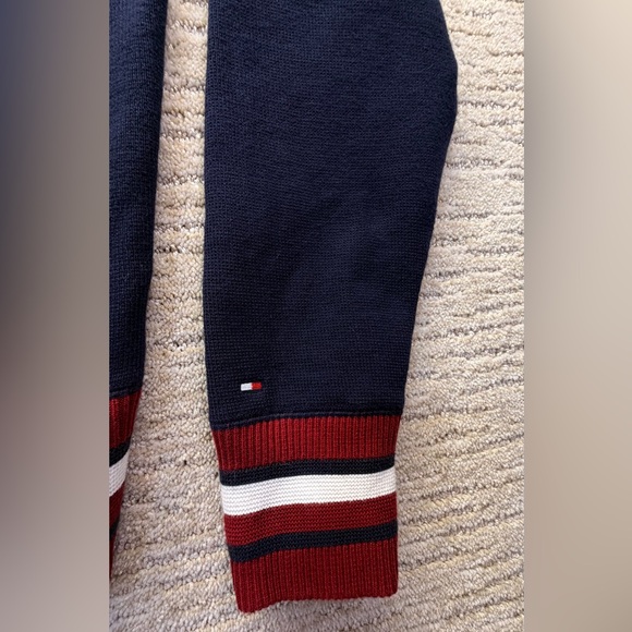 Tommy Hilfiger Men's Monogram Logo Appliqué Knit Navy Blue Varsity Bomber. - Picture 6 of 14